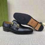 Gucci Men Monk Strap Loafer Smooth Black Leather Buckle Sole Flat 2 Cm Heel – Image 5