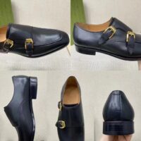 Gucci Men Monk Strap Loafer Smooth Black Leather Buckle Sole Flat 2 Cm Heel (11)