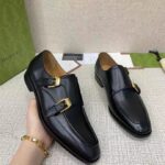 Gucci Men Monk Strap Loafer Smooth Black Leather Buckle Sole Flat 2 Cm Heel – Image 9