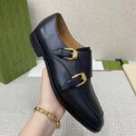 Gucci Men Monk Strap Loafer Smooth Black Leather Buckle Sole Flat 2 Cm Heel – Image 6