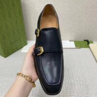 Gucci Men Monk Strap Loafer Smooth Black Leather Buckle Sole Flat 2 Cm Heel (11)