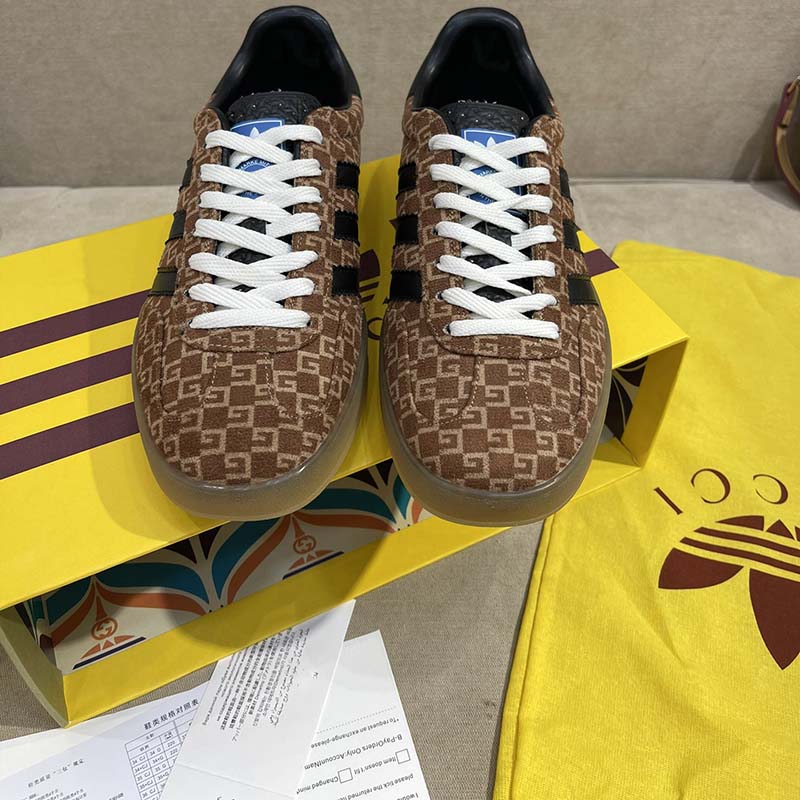 Gucci Unisex Adidas x Gucci Gazelle Sneaker Brown Black Square G Suede Leather Low Heel