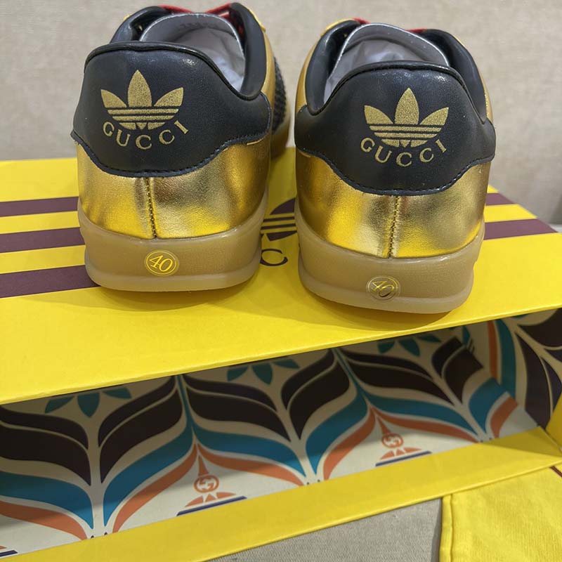Adidas x Gucci Gazelle Leather Metallic Gold Low Top Sneakers