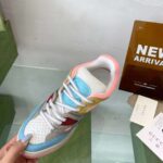 Gucci Unisex Basket Sneaker Blue Demetra White Mesh Rubber Interlocking G Low Heel - immagine 9