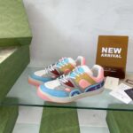 Gucci Unisex Basket Sneaker Blue Demetra White Mesh Rubber Interlocking G Low Heel - immagine 4