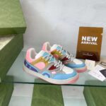 Gucci Unisex Basket Sneaker Blue Demetra White Mesh Rubber Interlocking G Low Heel - immagine 2