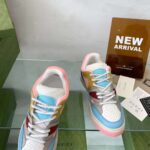 Gucci Unisex Basket Sneaker Blue Demetra White Mesh Rubber Interlocking G Low Heel - immagine 5