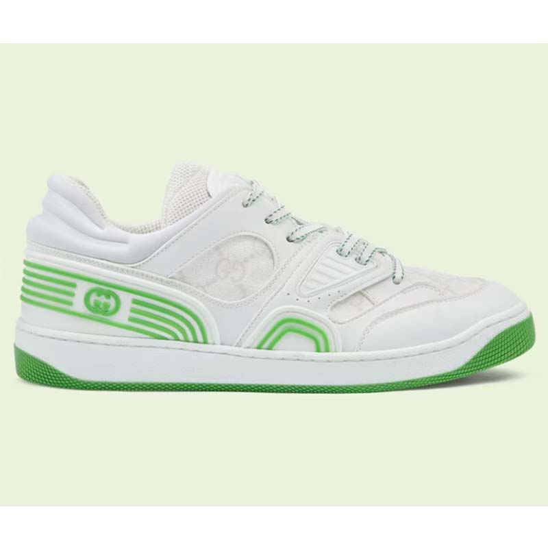 Gucci Unisex Basket Sneaker White Demetra Beige GG Supreme Canvas Low 3.3 Cm Heel