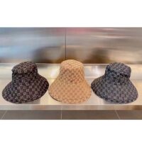 Gucci Unisex GG Canvas Wide Brim Hat Beige Ebony Lined Double G (3)