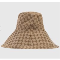 Gucci Unisex GG Canvas Wide Brim Hat Beige Ebony Lined Double G