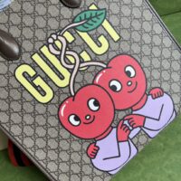 Gucci Unisex GG Cherry Print Medium Tote Beige Ebony GG Supreme Canvas (1)
