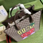Gucci Unisex GG Cherry Print Medium Tote Beige Ebony GG Supreme Canvas – Image 8