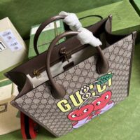 Gucci Unisex GG Cherry Print Medium Tote Beige Ebony GG Supreme Canvas (1)