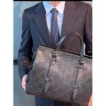 Gucci Unisex GG Embossed Tote Bag Black Leather Cotton Linen Lining – Bild 12