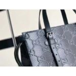 Gucci Unisex GG Embossed Tote Bag Black Leather Cotton Linen Lining – Bild 8