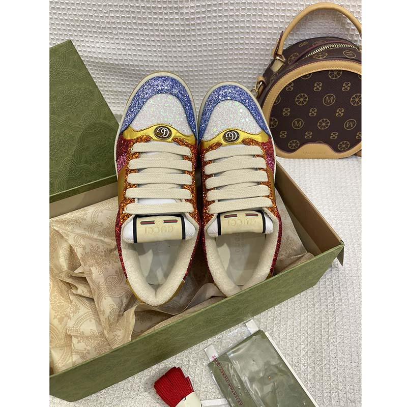 Lavender & Multicolor Gucci Leather & Coated Canvas Sneakers Size