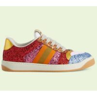 Gucci Unisex GG Lovelight Screener Sneaker Glitter Multicolor Canvas Fabric Rubber Low Heel