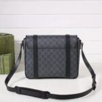 Gucci Unisex GG Messenger Bag Black GG Supreme Canvas Black Leather - Imagen 3
