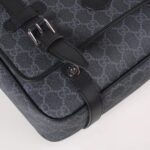 Gucci Unisex GG Messenger Bag Black GG Supreme Canvas Black Leather - Imagen 8