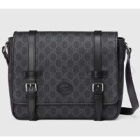 Gucci Unisex GG Messenger Bag Black GG Supreme Canvas Black Leather