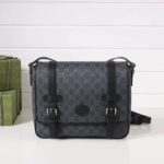 Gucci Unisex GG Messenger Bag Black GG Supreme Canvas Black Leather - Imagen 2