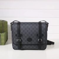 Gucci Unisex GG Messenger Bag Black GG Supreme Canvas Black Leather (3)