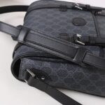 Gucci Unisex GG Messenger Bag Black GG Supreme Canvas Black Leather - Imagen 7