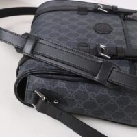 Gucci Unisex GG Messenger Bag Black GG Supreme Canvas Black Leather (3)