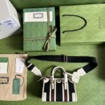 Gucci Unisex GG Mini Canvas Top Handle Bag Double G White Black Original GG Canvas - Imagen 6