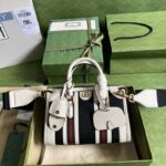 Gucci Unisex GG Mini Canvas Top Handle Bag Double G White Black Original GG Canvas - Imagen 2
