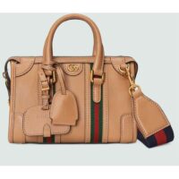 Gucci Unisex GG Mini Top Handle Bag Double G Light Brown Smooth Leather (1)
