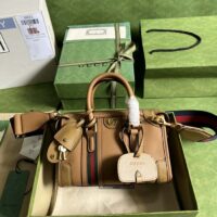 Gucci Unisex GG Mini Top Handle Bag Double G Light Brown Smooth Leather (1)