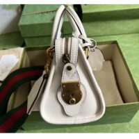 Gucci Unisex GG Mini Top Handle Bag Double G White Smooth Leather (10)