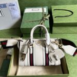 Gucci Unisex GG Mini Top Handle Bag Double G White Smooth Leather - Image 3