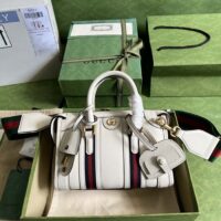 Gucci Unisex GG Mini Top Handle Bag Double G White Smooth Leather (10)