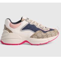 Gucci Unisex GG Rhyton Sneaker Beige Blue Pink GG Supreme Canvas Low Heel (1)