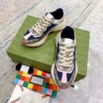 Gucci Unisex GG Rhyton Sneaker Beige Blue Pink GG Supreme Canvas Low Heel - Image 4
