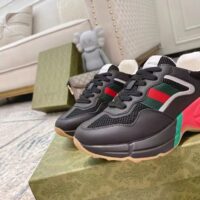 Gucci Unisex GG Rhyton Sneaker Black Leather Mesh Rubber Sole Low Heel (2)