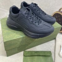 Gucci Unisex GG Rhyton Sneaker Black Leather Rubber Sole Low Heel (10)