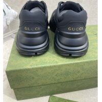 Gucci Unisex GG Rhyton Sneaker Black Leather Rubber Sole Low Heel (10)
