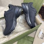 Gucci Unisex GG Rhyton Sneaker Black Leather Rubber Sole Low Heel - Image 7