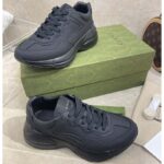 Gucci Unisex GG Rhyton Sneaker Black Leather Rubber Sole Low Heel - Image 5