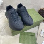 Gucci Unisex GG Rhyton Sneaker Black Leather Rubber Sole Low Heel - Image 3