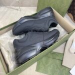 Gucci Unisex GG Rhyton Sneaker Black Leather Rubber Sole Low Heel - Image 6