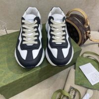 Gucci Unisex GG Rhyton Sneaker Black White Leather Rubber Sole 5 Cm Low Heel (11)