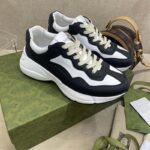 Gucci Unisex GG Rhyton Sneaker Black White Leather Rubber Sole 5 Cm Low Heel - Bild 4