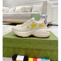 Gucci Unisex GG Rhyton Sneaker White Demetra Inlaid Interlocking G Stars Rubber Low Heel (9)