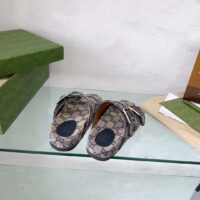 Gucci Unisex GG Slide Sandal Blue Beige Original GG Canvas Rubber Sole Flat (5)