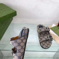 Gucci Unisex GG Slide Sandal Blue Beige Original GG Canvas Rubber Sole Flat (5)