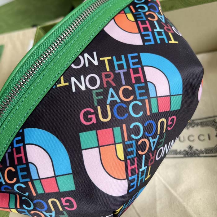 Gucci Unisex GG The North Face x Gucci Belt Bag Black Green Leather Zipper Closure (12)